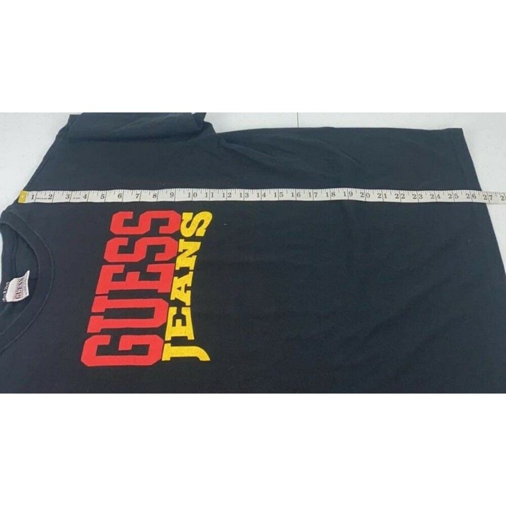 Vintage 90s Guess Jeans T-Shirt Black Red Yellow Logo Made in USA "One Size" - Picture 8 of 10